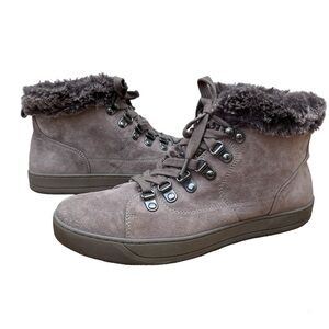 Johnston & Murphy Booties Taupe Suede Ankle Boots with Faux Fur Trim Women US 9